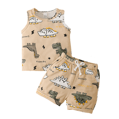 

Mikrdoo Baby Boys Outfits Dinosaur Sleeveless Tops Shorts For Summer 2Pcs Clothes Set Aprciot 18-24Months