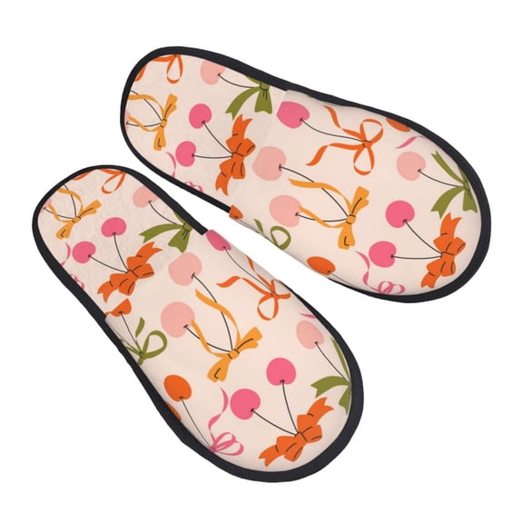 House Slippers for Women Men - Cherries And Bows Lightweight House Shoes Fuzzy Slippers, Soft Slip-On Cozy House Slippers for Woman Indoor Outdoor