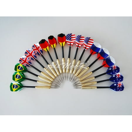 Wooden Darts Steel Tip Addmotor 18 pcs (6 sets) Steel Needle Tip Darts With National Flag Flight Flights (National Flag) ()