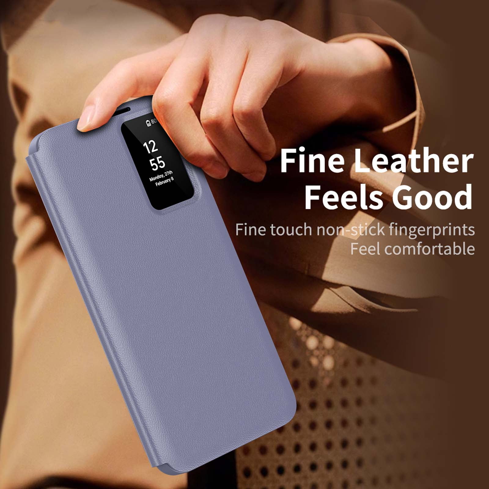 Compatible with Samsung Galaxy S24 Ultra Flip Phone Case,With Smart window,PU Leather + PC + TPU Material,With Card Slot,Shockproof Anti-fall Rugged Case Cover For Samsung Galaxy S24 Ultra,Purple