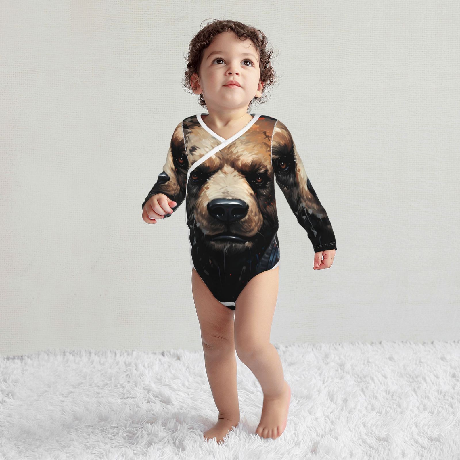Xecao Urban Bear With Headphones Print Baby unisex-baby Cotton Long-sleeve Bodysuits-6 Months