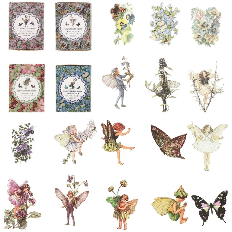 4 Boxes Scrapbook Supplies Pretty Diary Planner Embellishments Floral Fairy Stickers (Mixed Style), Size: 0.01X6X6CM
