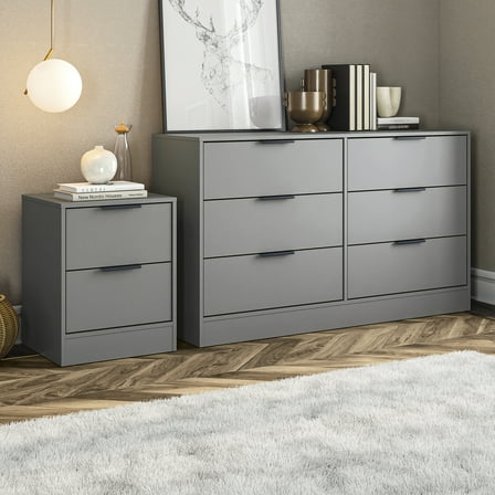 Kappesberg Fresno Gray Dresser and Nightstand Set – 2-Piece, 47.2"W - for Adults and Teens
