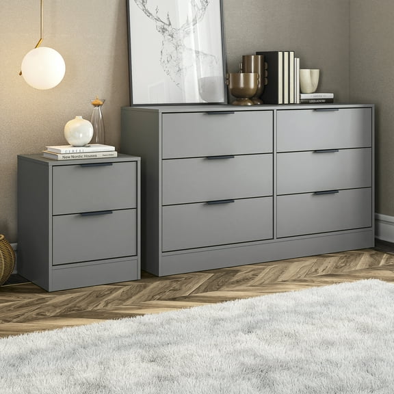 Kappesberg Fresno Gray Dresser and Nightstand Set – 2-Piece, 47.2"W - for Adults and Teens