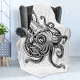 thumbnail image 4 of Kraken Soft Flannel Fleece Throw Blanket, Squid Fish Fins Sea Animal Cuttlefish Underwater Alien Artisan Design Print, Cozy Plush for Indoor and Outdoor Use, 50" x 70", Grey, by Ambesonne, 4 of 5