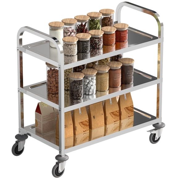 HOMCOM 33" 3-Tier Kitchen Trolley Medical Treatment Laboratory Equipment Carts, Stainless Steel Rolling Kitchen Island, Wheeled Storage Utility Serving Cart, 330LBS Heavy Gauge