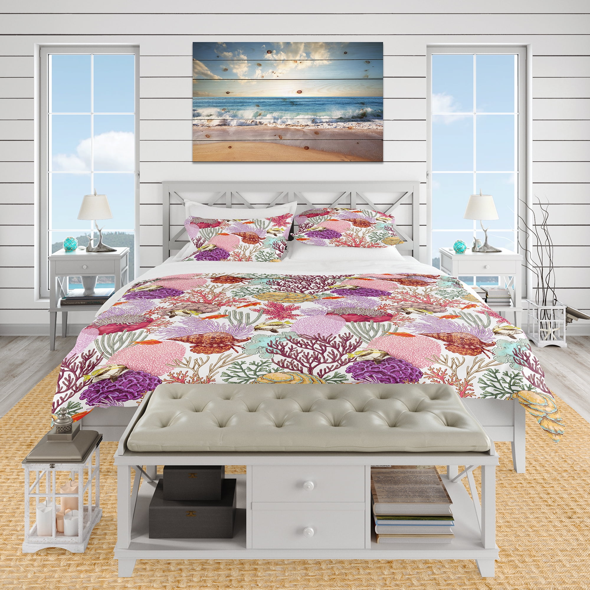 Designart 'Coral Reef and Fishes Pattern' Nautical & Coastal Duvet Cover Set