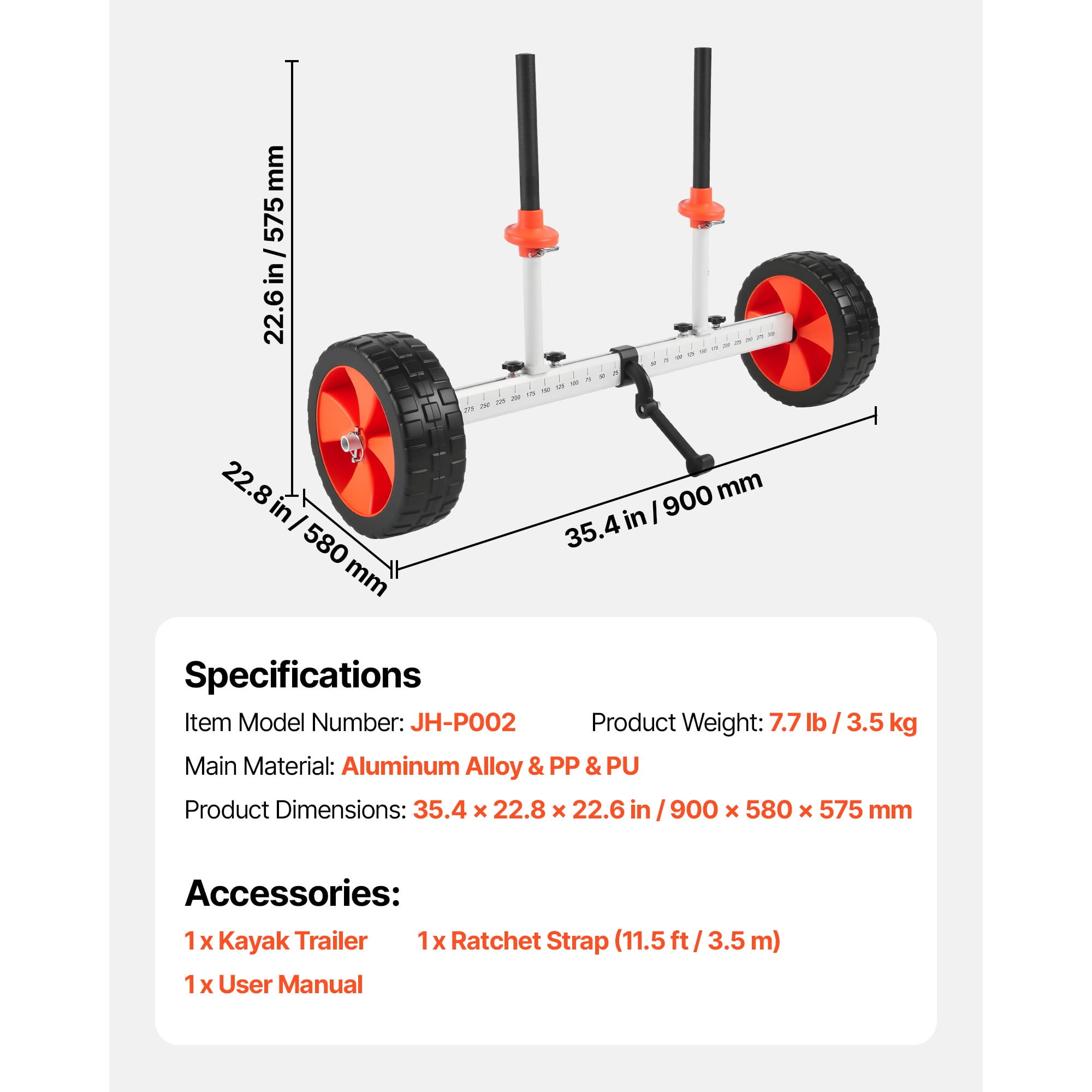 KFFKFF Kayak Cart with 230 lbs Capacity, Canoe Dolly Featuring 10-inch Solid PU Wheels & Kickstand, Quick Assembly and Disassembly, Suitable for Kayaks, Canoes, and Paddleboards
