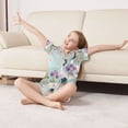 thumbnail image 3 of FORMRS Kids Short Sleeve Top and Pants Pajama Set Unisex Satin 2-Piece Sleepwear, Sizes 5-6Y, Green Floral Cranes Pattern, 3 of 8