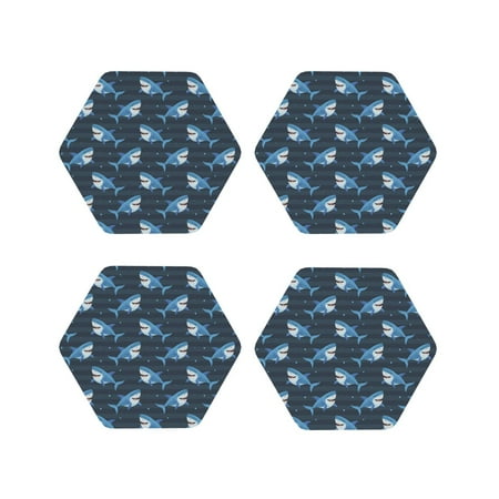 

Fuzoiu Funny Sharks Print Leather Coasters Set Drink Coasters Set of 4 for Tabletop Protection Durable PVC Coasters Home Décor and Housewarming Gift-Hexagon