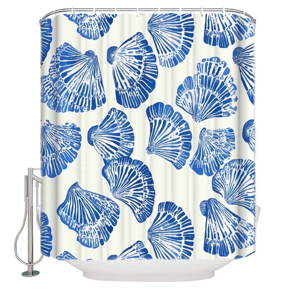 Extra Long Shower Curtain 72x96 Inch, Summer Blue Conch Shower Curtain Waterproof Bathroom Decor Shell Ocean Retro Coastal Beach Fabric Bath Curtain Set Accessories with Hooks