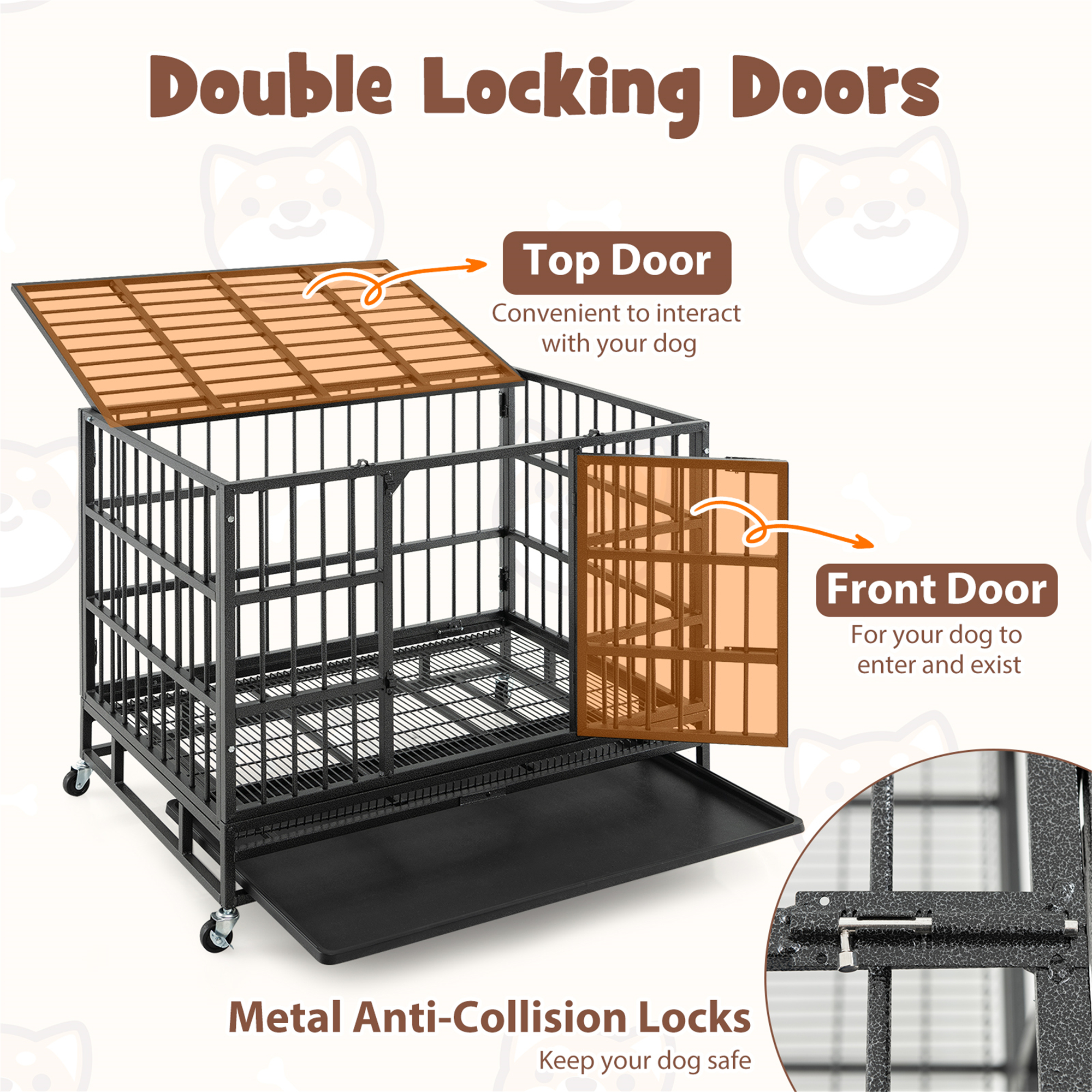 Dog Crates GYMAX 38" Heavy-Duty Dog Crate, Foldable Dog Kennel Crate ...