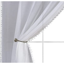 Diamond Home 2 Piece Set Linen Look Pom Pom Tasseled Rod Pocket Semi Sheer Window Treatment Panel Curtains/Drapes (52" X 84", White)