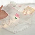 thumbnail image 4 of Yokua Women's Flower Embroidered Ruffled Edges Panties Middle Waist Hipsters Briefs, 4 of 17