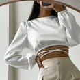 thumbnail image 4 of D&J Fashion Women's Lace Up Long Sleeve Crop Tops, 4 of 7