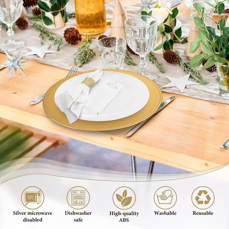 100 Pack Charger Plates Bulk With Napkin Rings Set Include 50