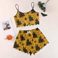thumbnail image 2 of WTOBBY Women's Retro Floral Halloween Pajama Set Sleeveless Vest with Adjustable Straps & Matching Shorts Breathable Sleepwear Two-Piece Set for Women Lounge Wear,Gold S, 2 of 5