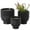 Black Speckled Stripes Round S/3 9", 8", 6"H, variant on DecMode 9", 8", 6"H Speckled Black Ceramic Planter with Linear Grooves and Tapered Bases (3 Count)