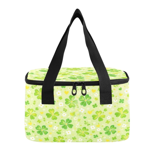 6L Insulated Lunch Bag Square Handheld Cooler Tote Light Green Clover Floral Pattern Reusable Thermal Bag with Polyester & Aluminum Lining for Work Picnic Travel