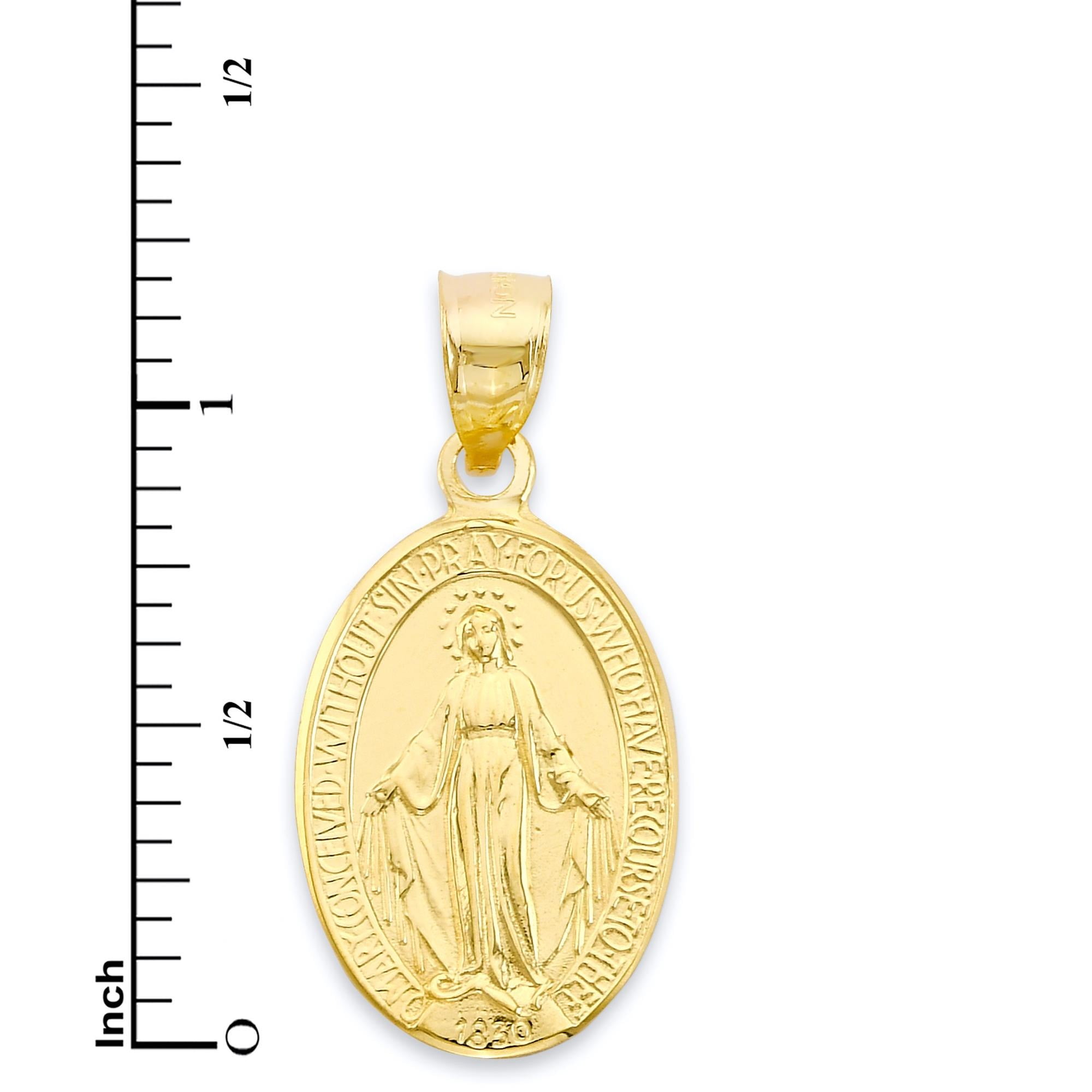Golden Fire Solid 14k Gold Miraculous Medal Pendant, Our Lady of Guadalupe