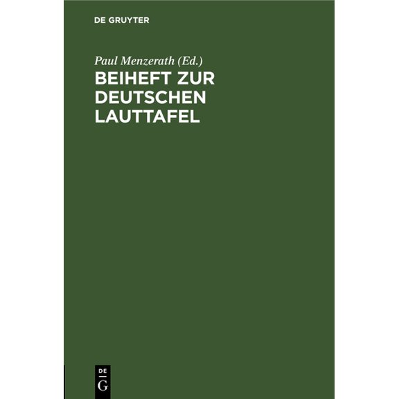 Beiheft Zur Deutschen Lauttafel, (Hardcover)