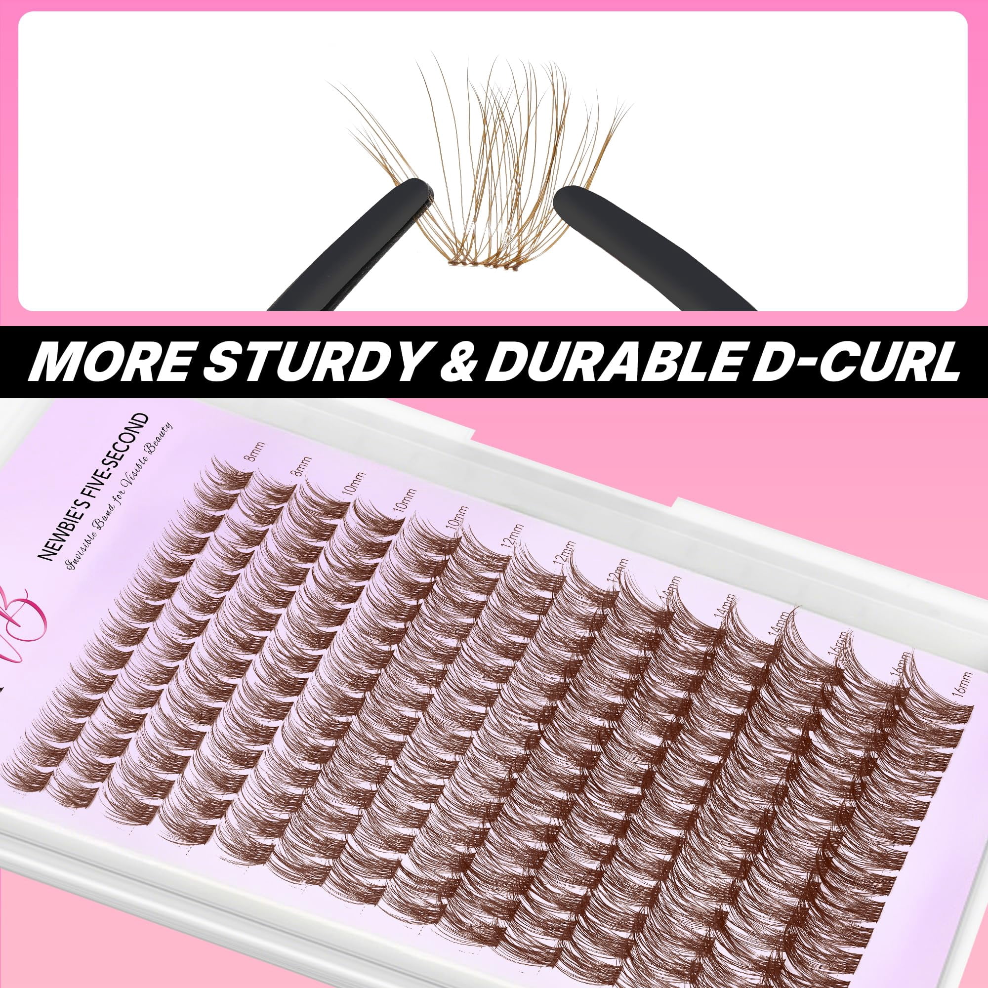 Veyesbeauty Dreamy Brown Lash Clusters Airy Fluttery Curl, Large 196-Cluster Tray