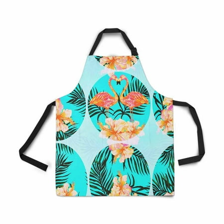 

ASHLEIGH Adjustable Bib Apron for Women Men Girls Chef with Pockets Floral Pink Flamingo Tropical Flower Palm Leaves Hibiscus Novelty Kitchen Apron for Cooking Baking Gardening Cleaning