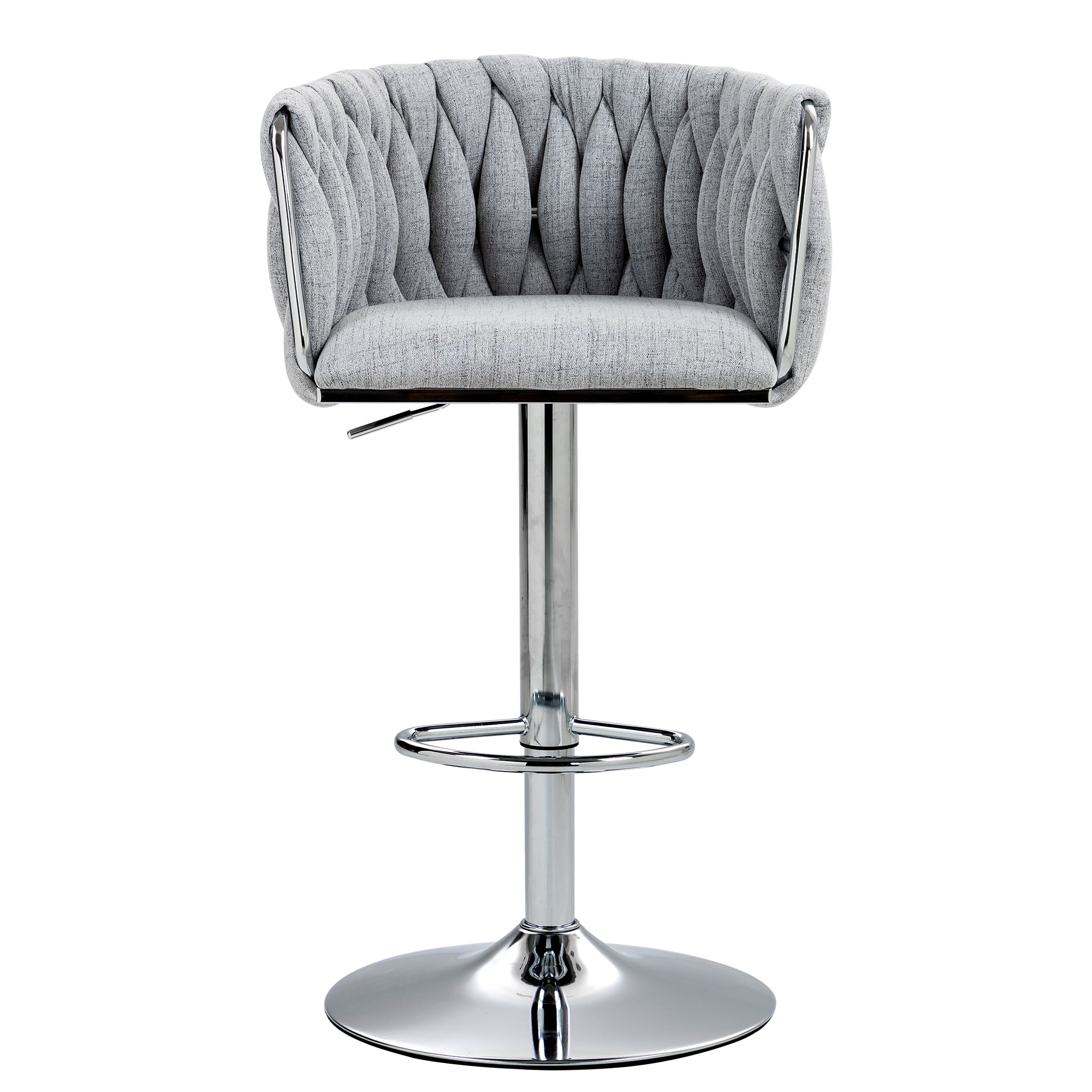 Swivel Bar Stool Set of 2, Adjustable Counter Height Chair with Woven Back and Footrest for Kitchen Cafe, Gray