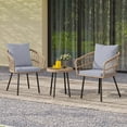 thumbnail image 3 of Dextrus 3-Piece Wicker Patio Conversation Bistro Set, Outdoor Patio Furniture Set w/Glass Top Table & Cushions for Garden Balcony Backyard Poolside, Yellow/Gray, 3 of 10