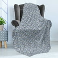 thumbnail image 4 of Moroccan Soft Flannel Fleece Blanket, Azulejo Ceramic Pattern with Rectangle Shapes with Diagonal Square Design, Cozy Plush for Indoor and Outdoor Use, 50" x 60", Blue Cream Marigold, by Ambesonne, 4 of 5
