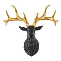 Resin Deer Head Sculpture Wall Decor, Gold Antler Wall Mounted Art, Rustic Elk Head Figurine for Living Room, Office, Bar, Cabin & Lodge Decor