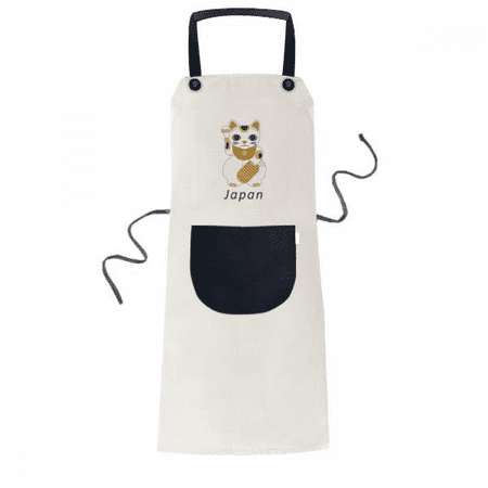 

Local Japanese Culture Lucky Cat Apron Adjustable Bib Cotton Linen BBQ Kitchen Pocket Pinafore