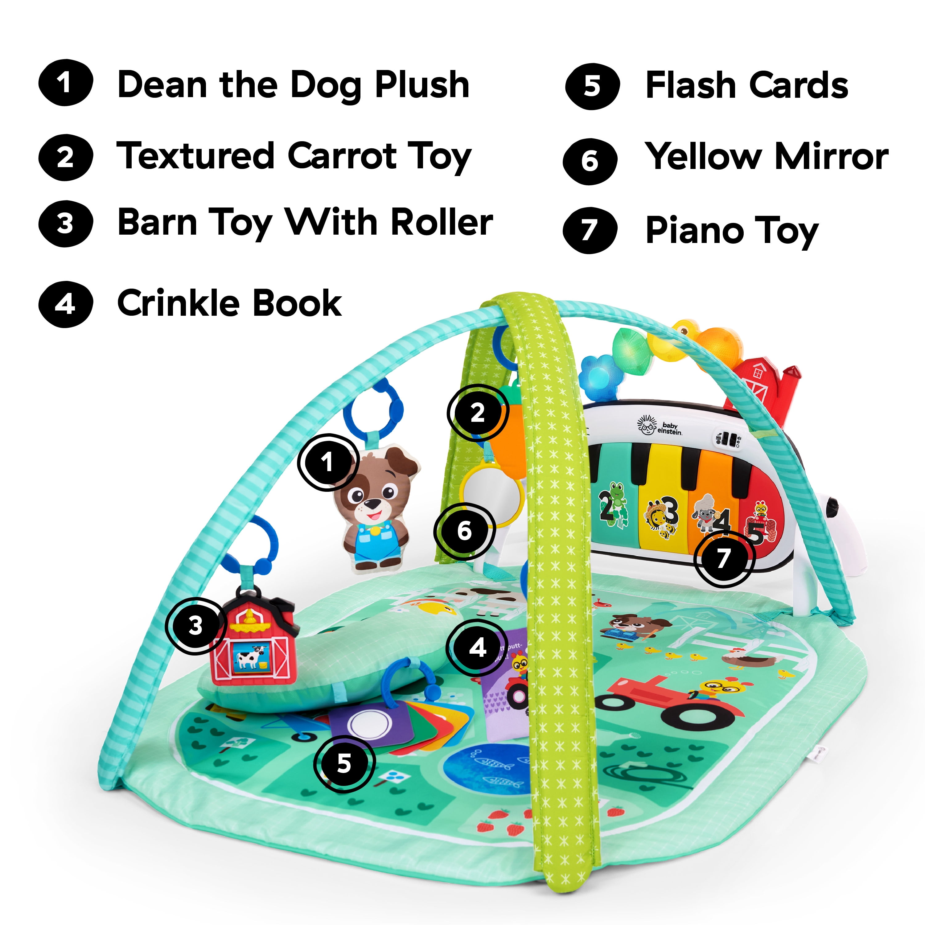 Baby Einstein Farm Explorers 4-in-1 Kickin’ Tunes Musical Meadow Music & Language Discovery Gym, Ages 0+ Months
