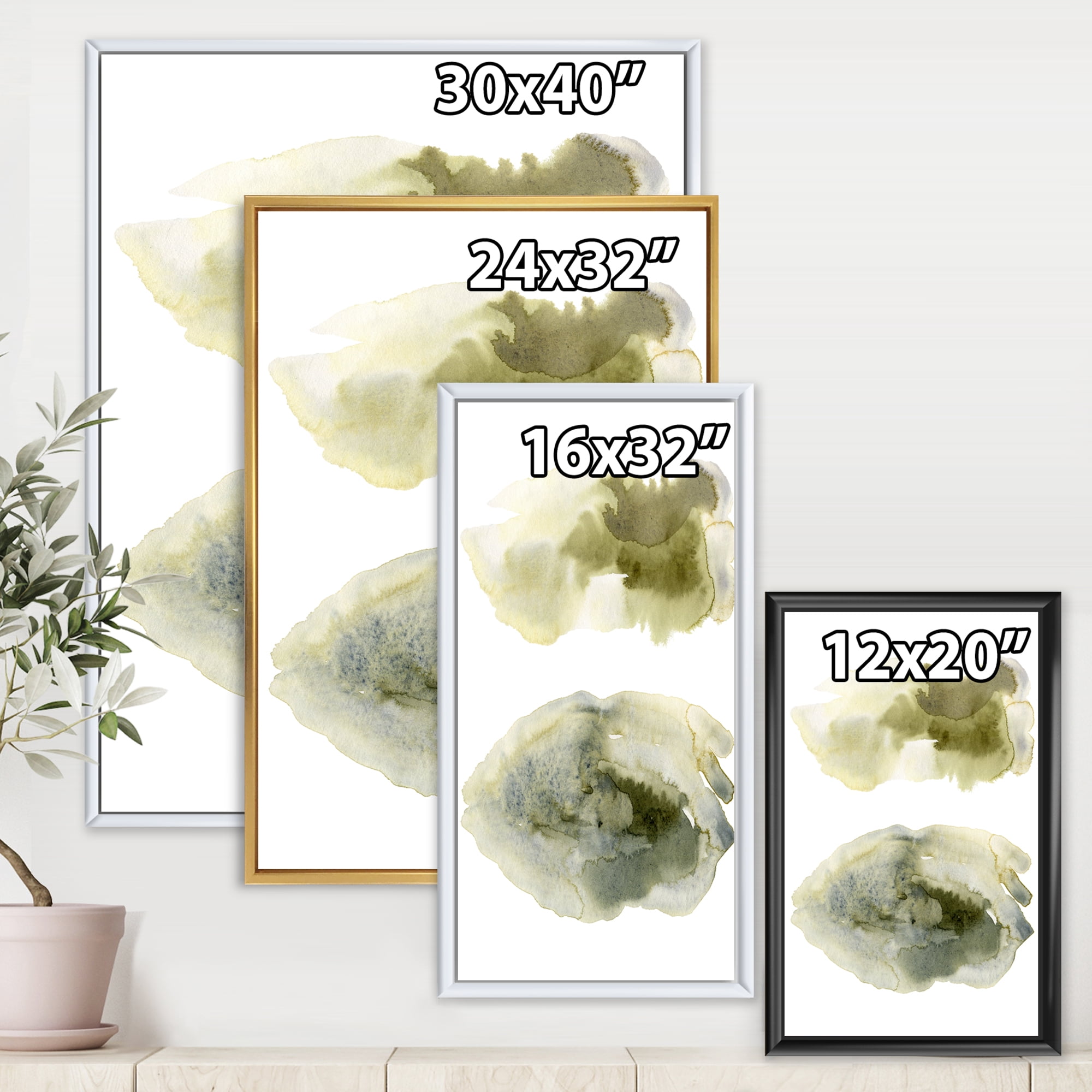 Designart 'Abstract Clouds In Dark Green I' Modern Framed Canvas Wall Art Print