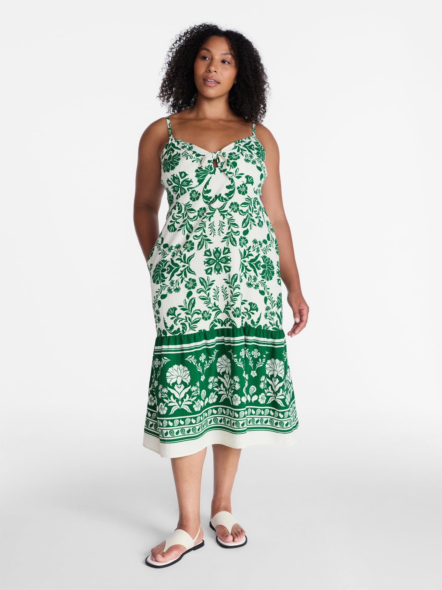 Time and Tru Women's Tie Bodice Strappy Midi Dress, Sizes XS-XXXL