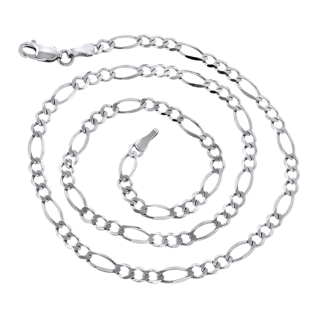 Luxurman 14k 22" White Solid Gold 3mm Diamond Cut Classic Figaro Chain Necklace with Lobster Clasp