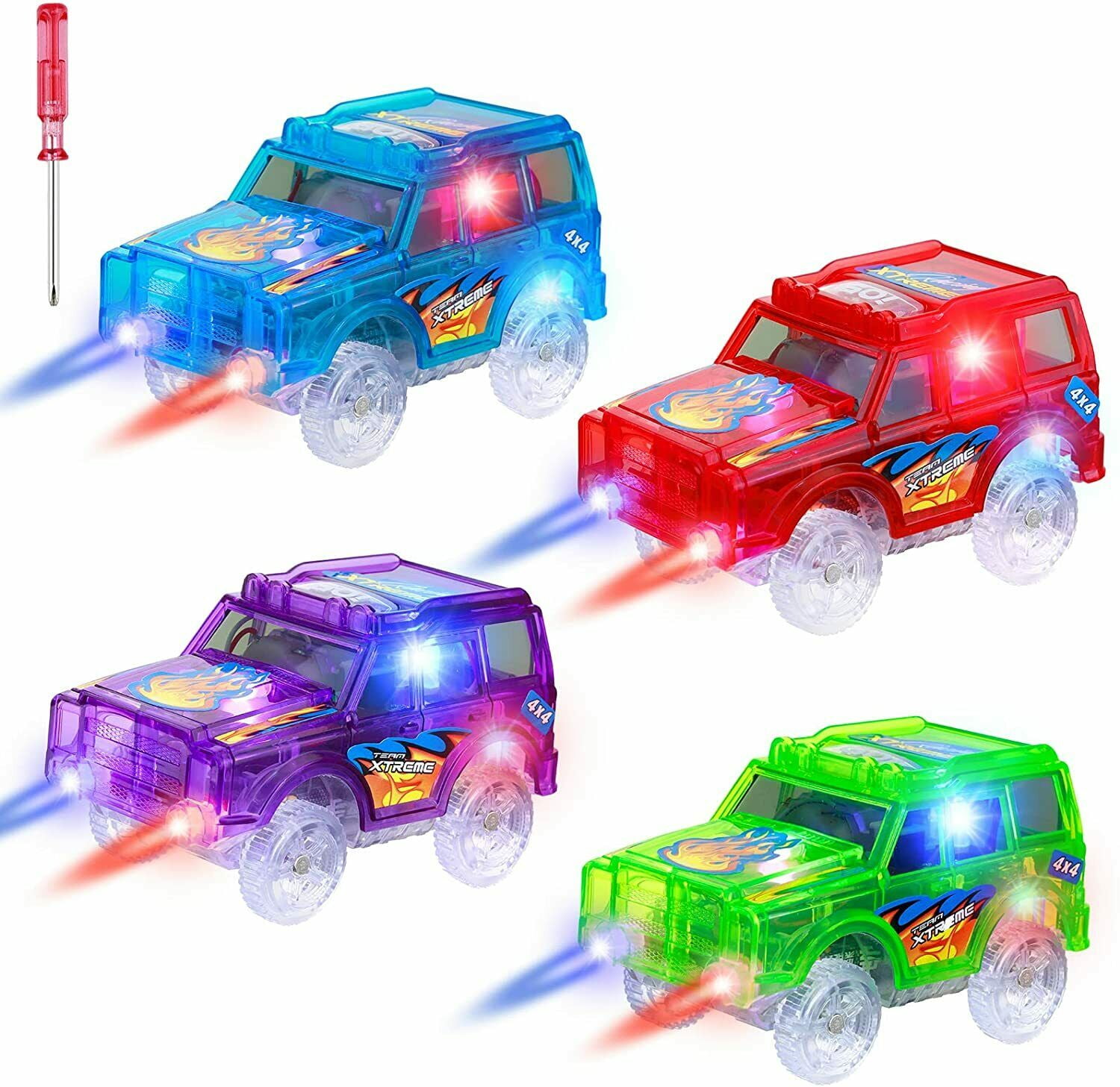 Car Best Light Up Toys FancyWhoop 4Pcs Tracks Cars Toys Glow