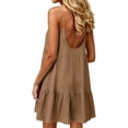 thumbnail image 4 of Tqcoqu Women's Adjustable Spaghetti Strap Backless Dresses,Tiered Ruffle Mini Dress with Pockets,Brown Women's S-XXL, 4 of 6