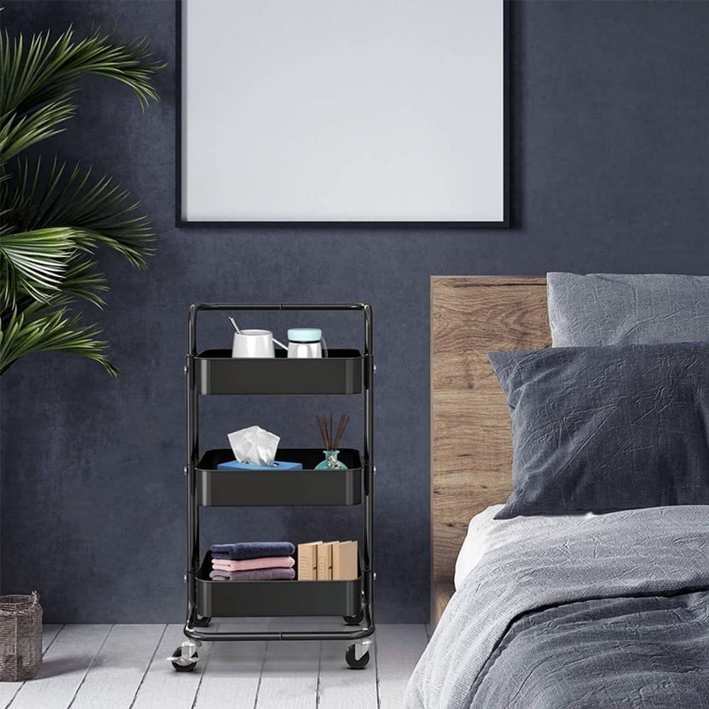 Kadyn 3 Tier Utility Carts with Lockable Wheels, Metal Rolling Cart with Handle, Storage Organizer Trolley Cart for Bathroom, Black Kadyn 3 Tier Utility Carts with Lockable Wheels, Metal Rolling Cart with Handle, Storage Organizer Trolley Cart for Bathroom, Black