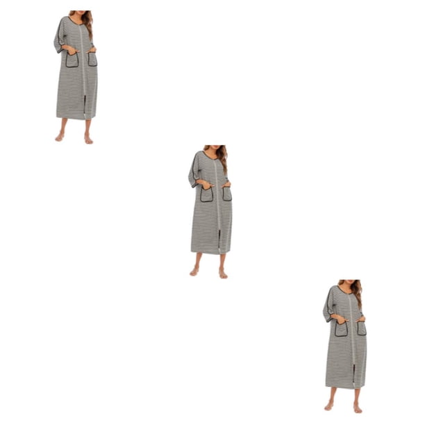 Minnieouse Poliéster Mujer Vestido de noche Reemplazo casual Cuello Manga larga Cremallera transpirable Ropa de dormir Ropa de dormir Gris S Type1 NO1