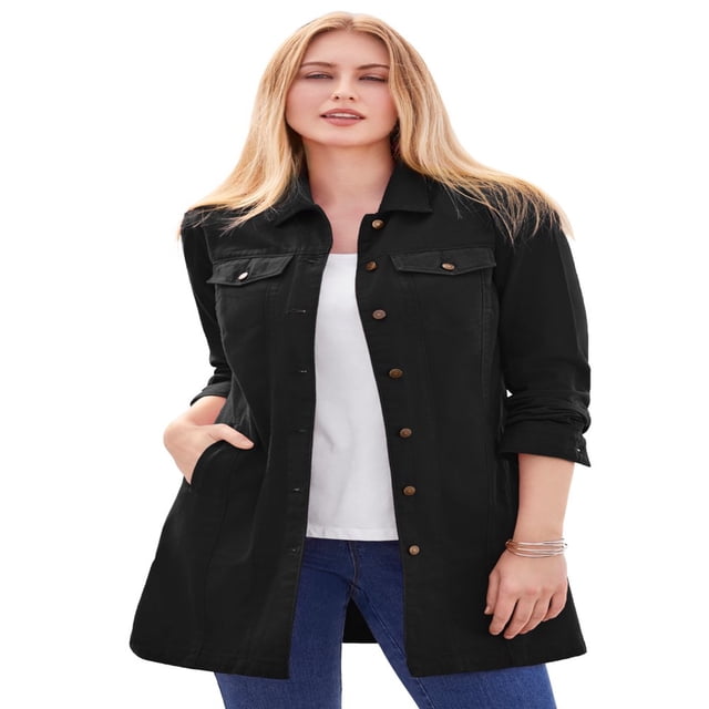Jessica London Women‘s Plus Size Long Denim Jacket Oversized Jean Jacket - 18 W Medium Stonewash