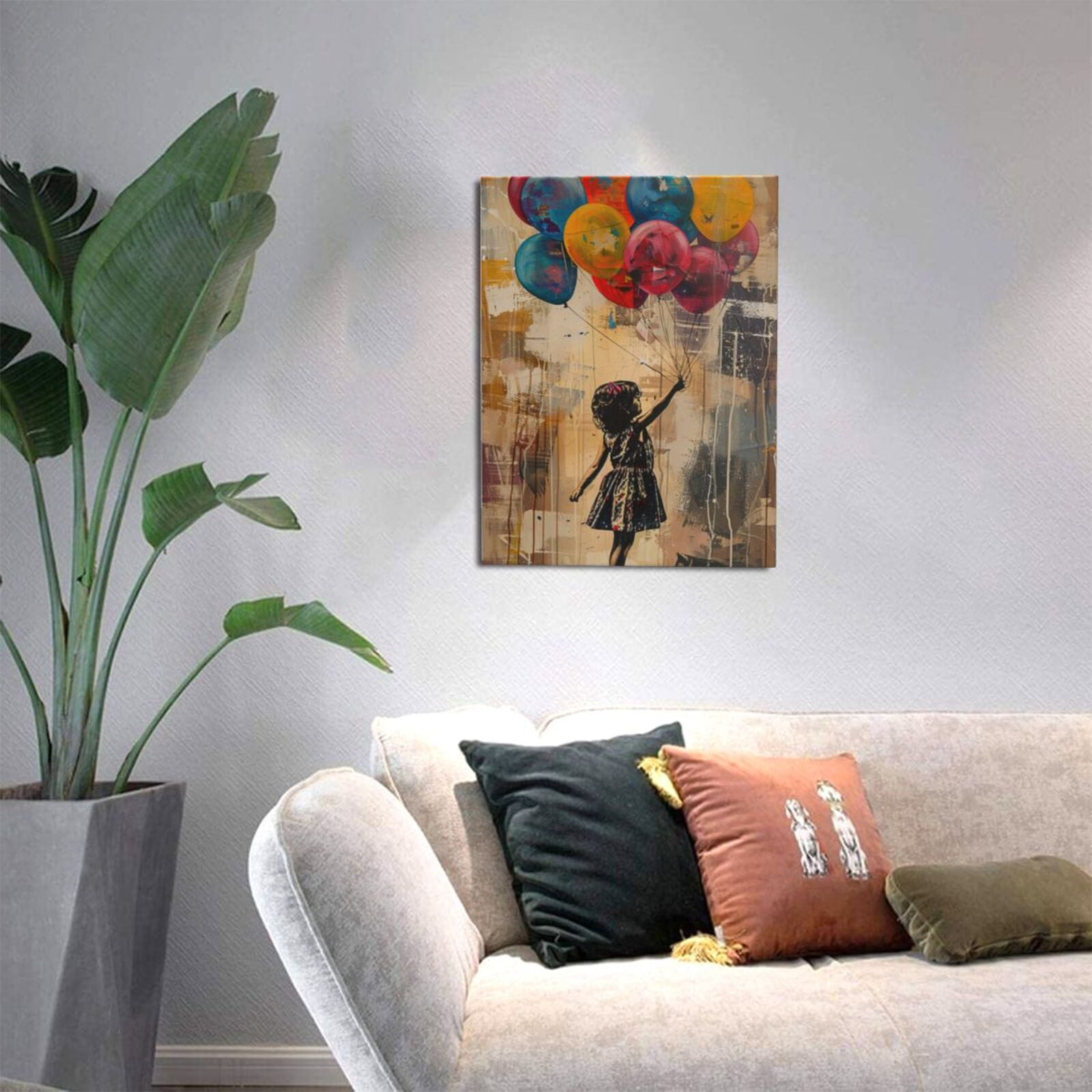12x16 inch Canvas Paintings Wall Art Little Girl And Colored Balloon,Indoor Room Children'S Room Decor Accessory,Funny Girl And Colored Balloon Modern Style Oil Paintings Canvas,For Cafe,Door