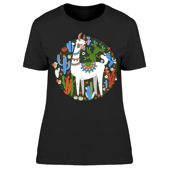 Llama And Cactus Plants Art T-Shirt Women -Image by Shutterstock, Female Large
