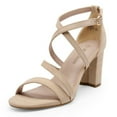 thumbnail image 2 of BURUDANI Women's Ankle Strap Dress Pump Low Chunky Heel Sandals NUDE/SUEDE Size 9.5, 2 of 8