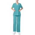 thumbnail image 3 of Kctiaxy Nursing Scrubs for Women Set Short Sleeve V-Neck Scrub Tops T-Shirts and Solid Color e Lastic Waist Causal Straight Leg Scrubs Uniform Pants with Pocketss, 3 of 6