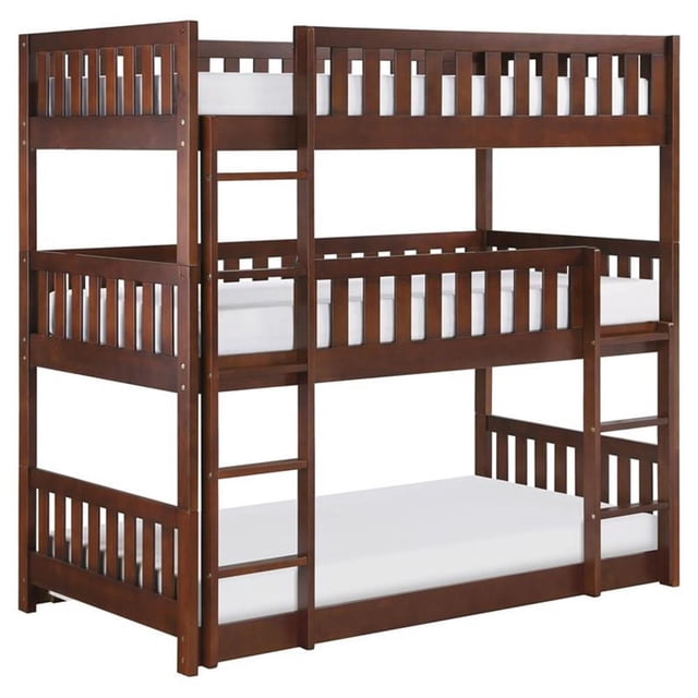 Lexicon Rowe Transitional Wood Triple Bunk Bed in Dark Cherry