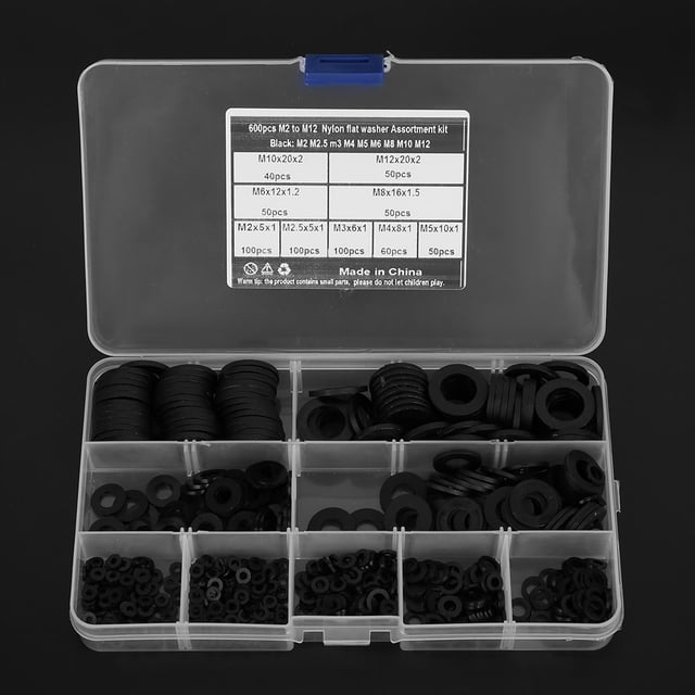 Rondelle en Nylon, Rondelle Plate, Rondelle de Ressort M2-M12 600Pcs pour l'Électronique de Galvanoplastie de Communications d'Équipement de Bureau