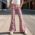 thumbnail image 2 of Resicozy Girls Plaid Flare Pants High Waist School Uniform Y2K Bell Bottoms Back to School Button Trousers with Pockets 5-15 Years Watermelon Red 150, 2 of 10