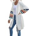 thumbnail image 2 of Women's Long Open Front Cardigan Striped Color Block Loose Knit Sweaters Outwear Coat White XL, 2 of 10