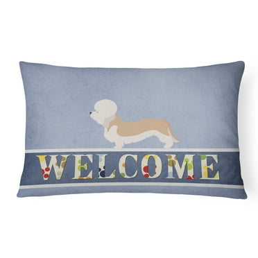 Dandie Dinmont Terrier Welcome Canvas Fabric Decorative Pillow Blue